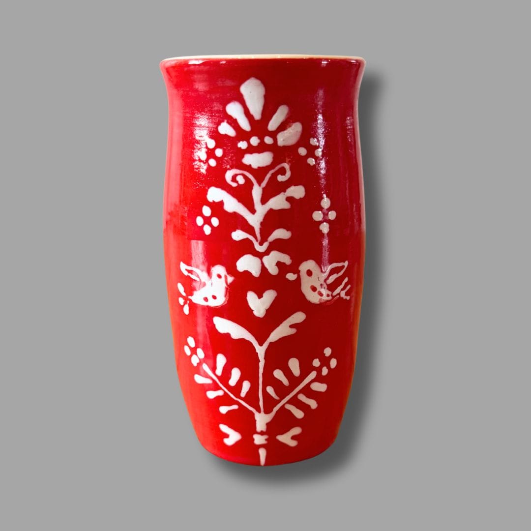 Red Scandinavian Folk Vase