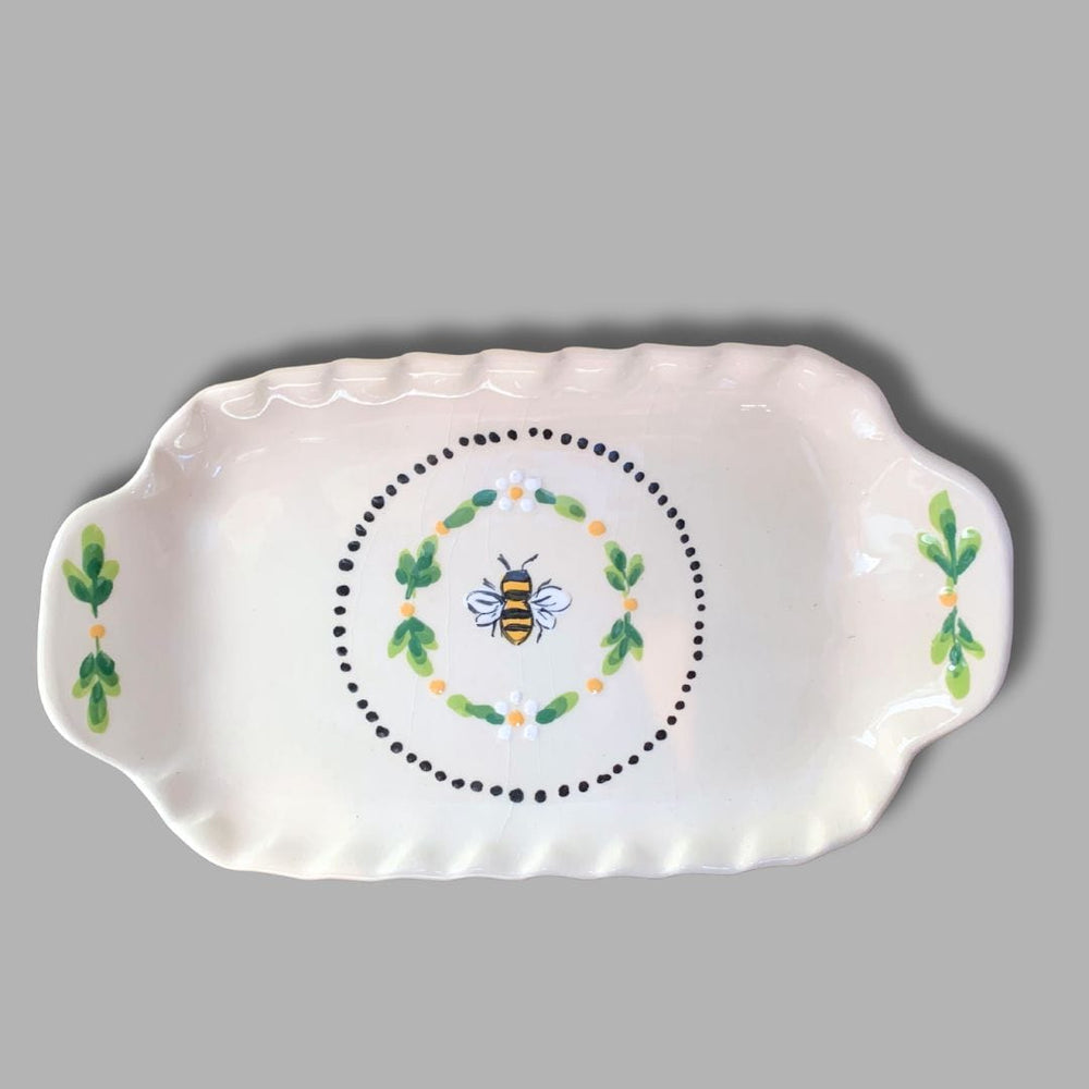 Bee Small Handled Rectangular Tray