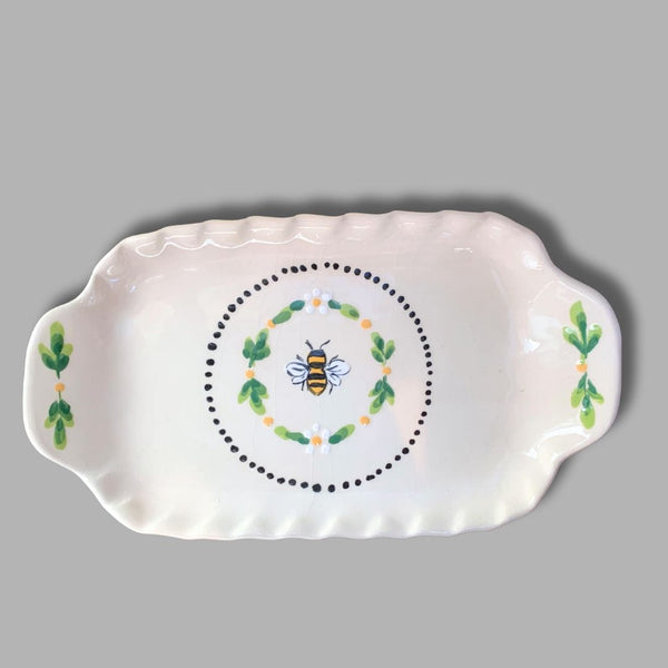 Bee Small Handled Rectangular Tray
