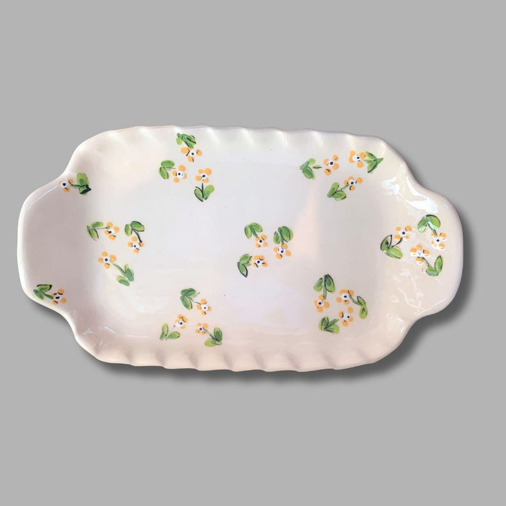 Yellow Flower Small Handled Rectangular Tray