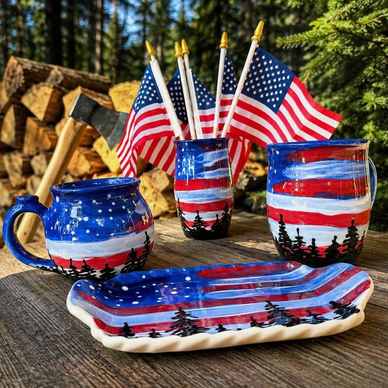 Flags and Firs Small Handled Rectangular Tray