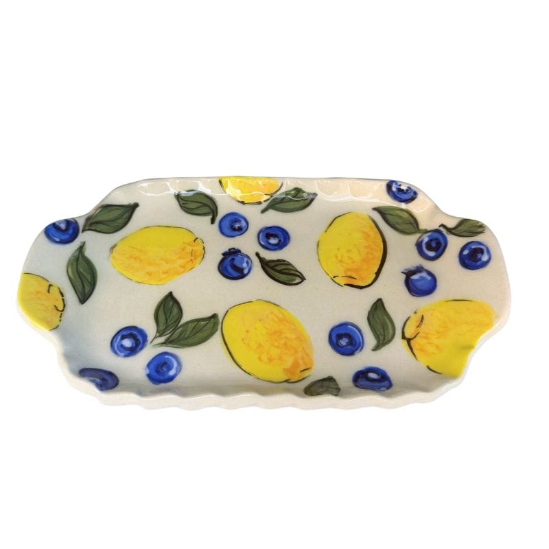 Lemon Blueberry Small Handled Rectangular Tray
