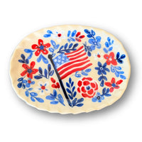 Red, White and Blue Floral Small Oval Tray