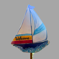 Welcome Sailboat Garden Stake