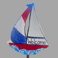 Welcome Sailboat Garden Stake