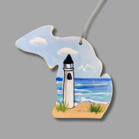 Michigan with White Lighthouse Ornament (with UP)
