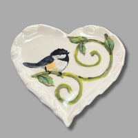 Sale! Chickadee with Vine swirls Heart Soap Dish