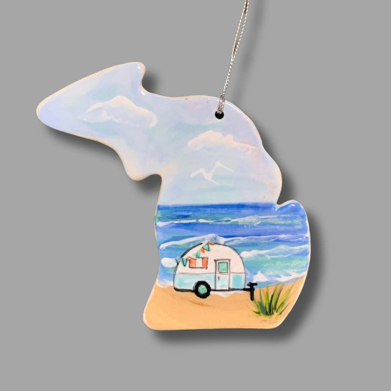 New Michigan Happy Camper Ornament (with UP)