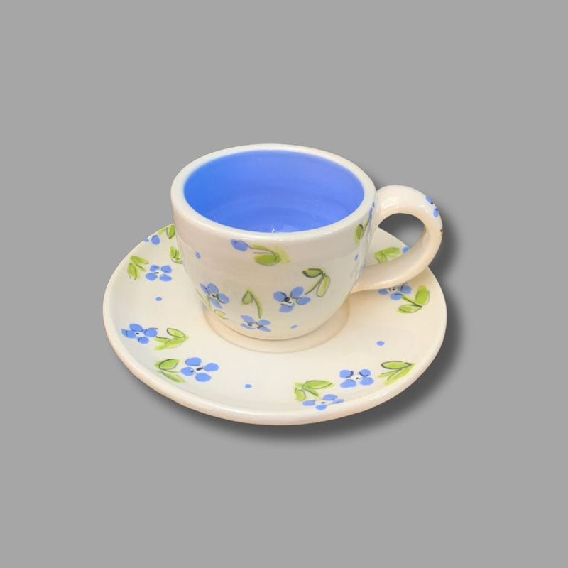 Blue Flower Espresso Cup and Saucer