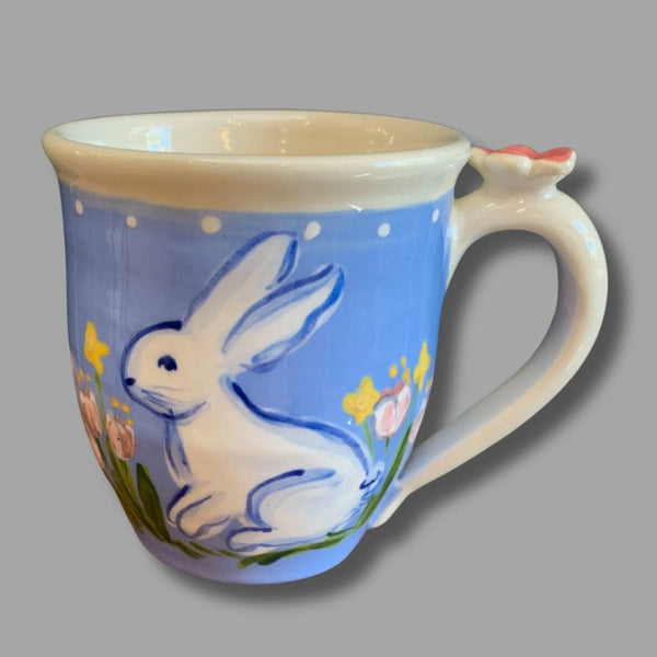 Blue Bunny Mug with Flower Button