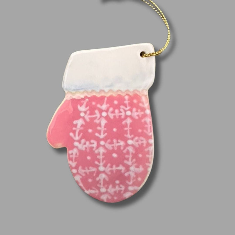 Pink and White Mitten Ornament
