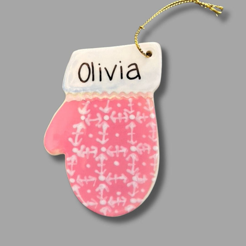 Pink and White Mitten Ornament