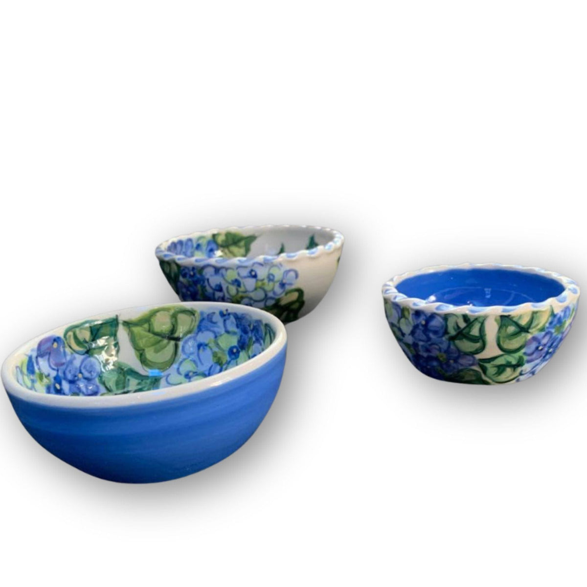 Blue Hydrangea Nesting Dip Bowls, set of 3