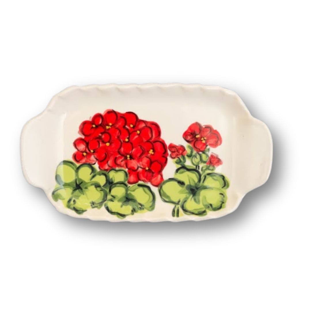 Geranium Small Handled Rectangular Tray