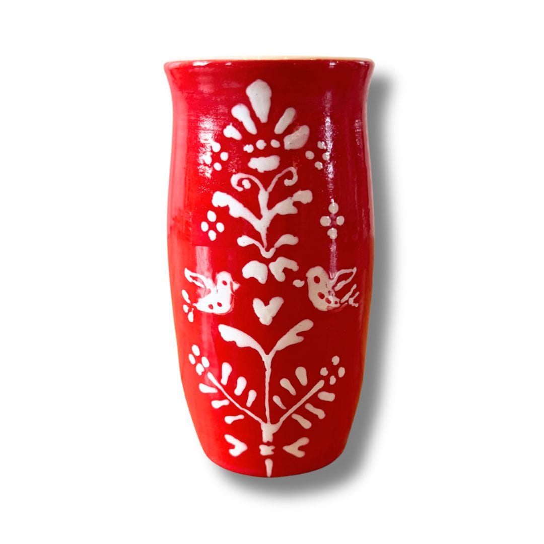 Red Scandinavian Folk Pencil Vase