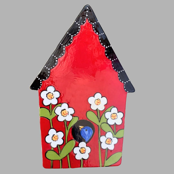 Red Birdhouse Garden Stake