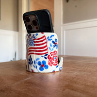 Red White and Blue Floral Phone and Tablet Holder