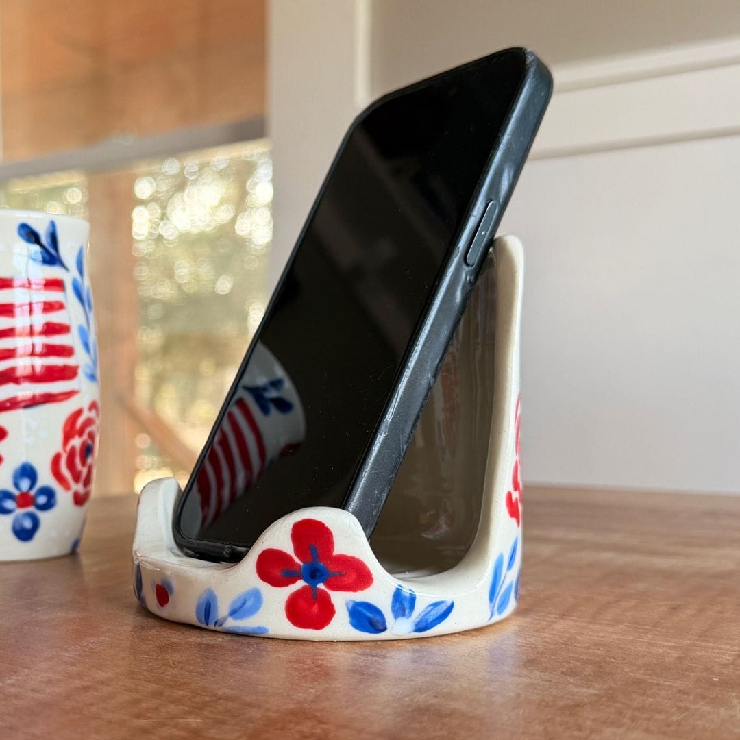Red White and Blue Floral Phone and Tablet Holder