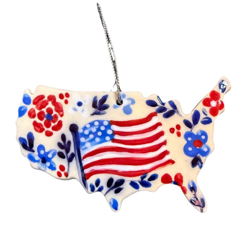 Red, White and Blue Floral USA Ornament