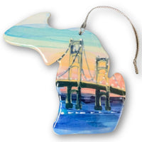 Michigan with Mackinac Bridge Night Ornament