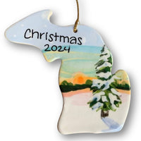 Michigan Winter Pine with Sunset Ornament (with UP)