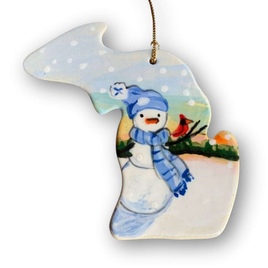 Michigan Winter Snowman Sunset Ornament (with UP)