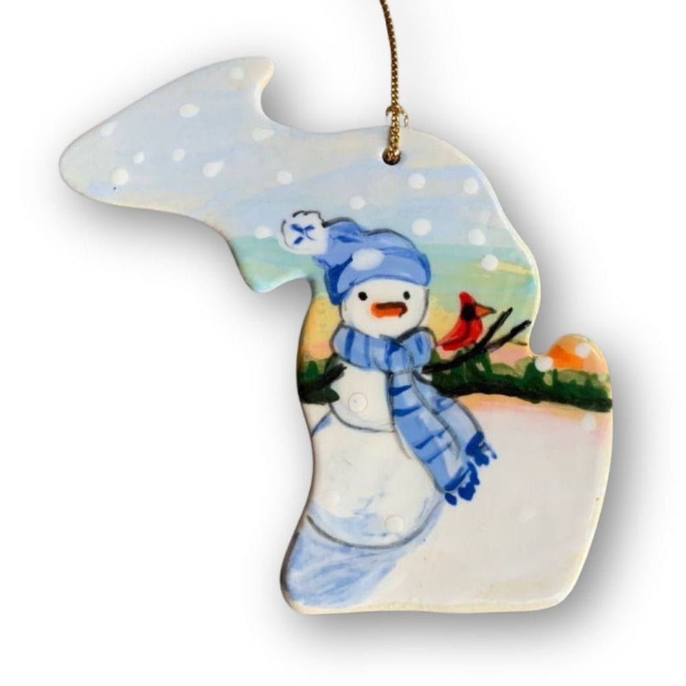 Michigan Winter Snowman Sunset Ornament (with UP)