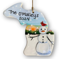 Michigan Winter Snowman Sunset Ornament (with UP)