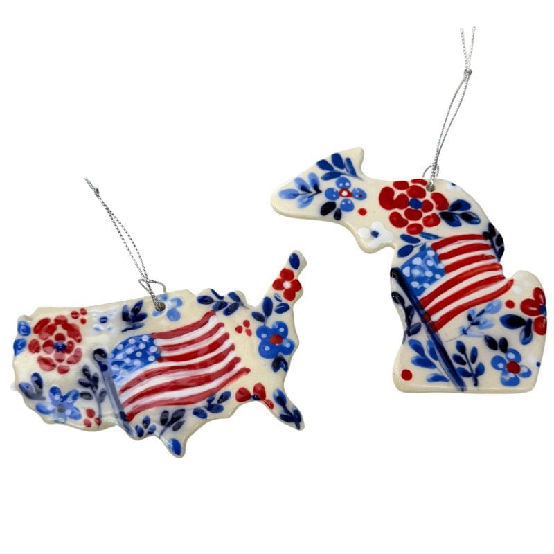Red, White and Blue Floral Michigan Ornament