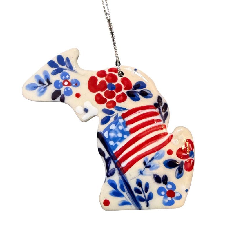 Red, White and Blue Floral Michigan Ornament