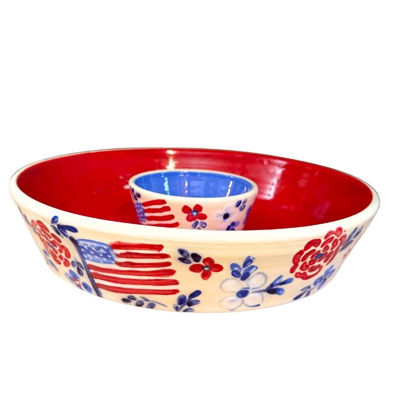 Red, White and Blue Floral Chip Dip Bowl