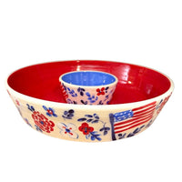 Red, White and Blue Floral Chip Dip Bowl