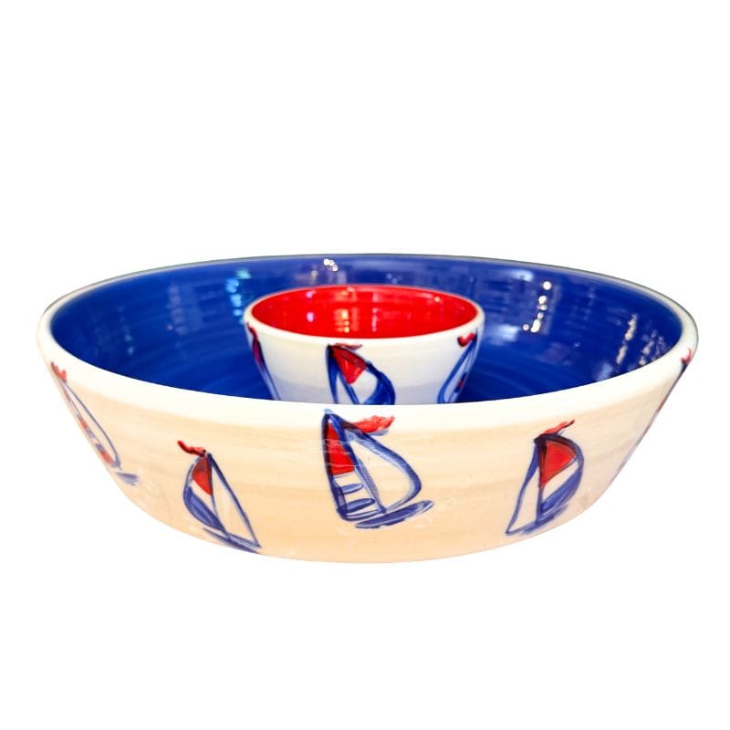 Red, White and Blue Sailboat Chip Dip Bowl
