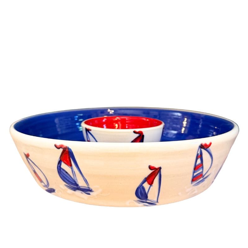 Red, White and Blue Sailboat Chip Dip Bowl