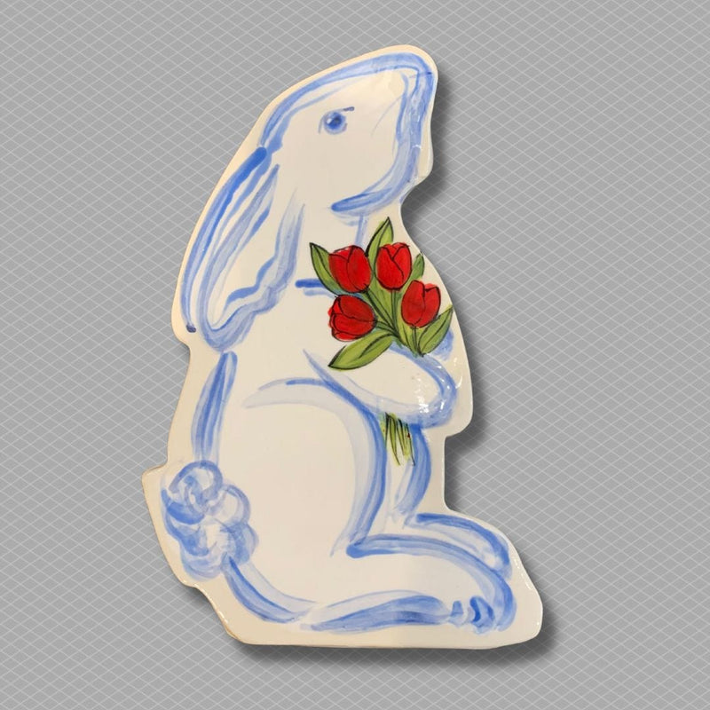 Standing Bunny with Red Tulip Bouquet Garden Stake (medium)