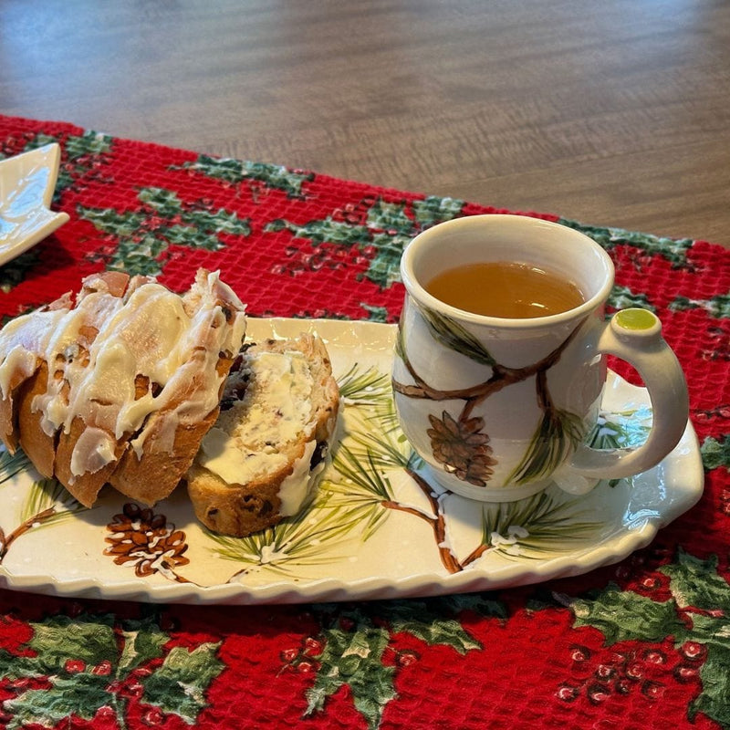 Snowy Pine Branch Large Handled Tray