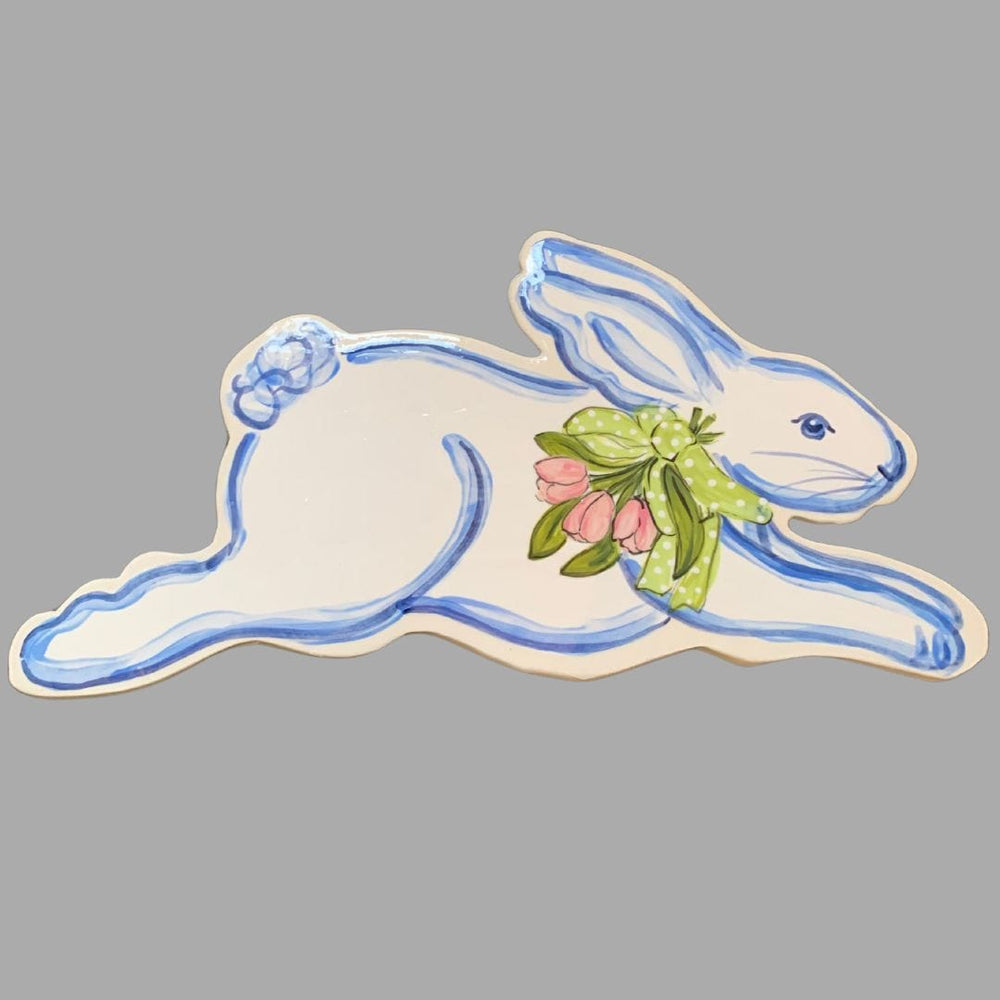 Running Bunny Garden Stake with Pink Tulip