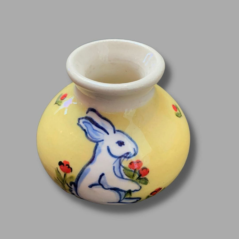 Yellow Bunny with Red Tulips Small Vase
