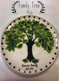 family tree plate w/ many leaves