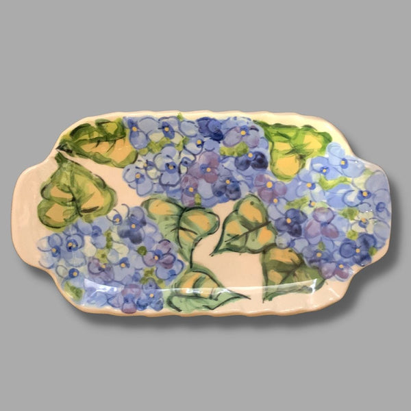 Blue Hydrangea Small Handled Rectangular Tray