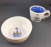 Sailboat Children's Bowl, shown with mug