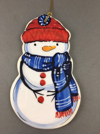 Small Snowman Ornament: Blue and Red
