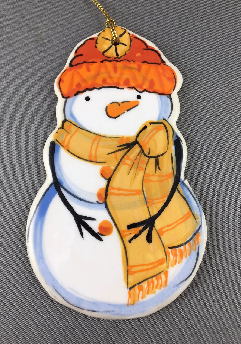 Small Snowman Ornament: Orange and Yellow