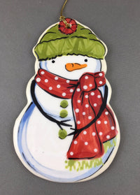 Small Snowman Ornament: Red and Green