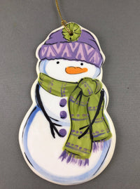 Small Snowman Ornament: Purple and Green