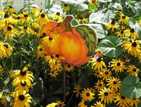 Pumpkin Garden Stake with flowers