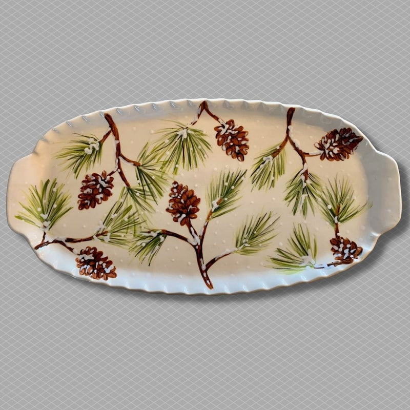 Snowy Pine Branch Large Handled Tray